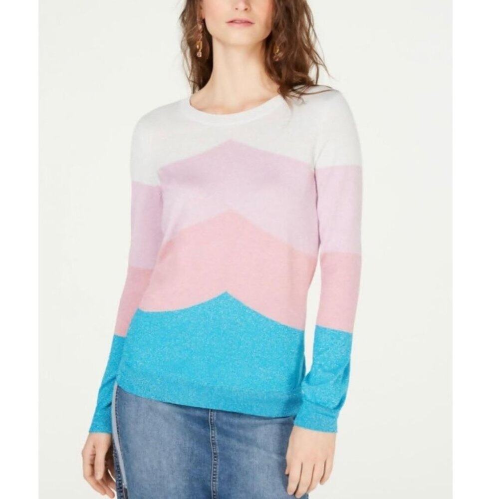 INC Pink Striped Long Sleeve Crew Neck Sweater Size Medium
